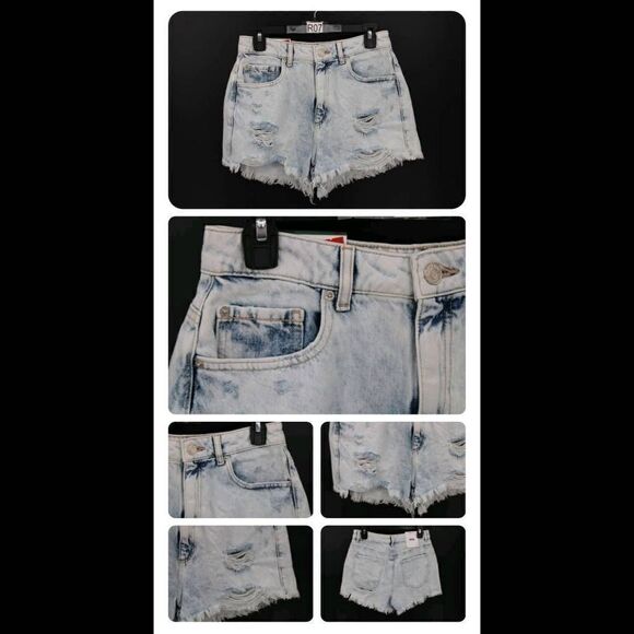 GARAGE DENIM FESTIVAL DISTRESSED DESTROYED CUTOFF LIGHT WASH SHORTS SIZE 7 NWT - Picture 1 of 10